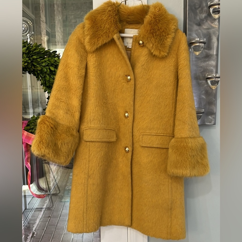 Kate Spade Yellow Fur Trim Coat - Size 2